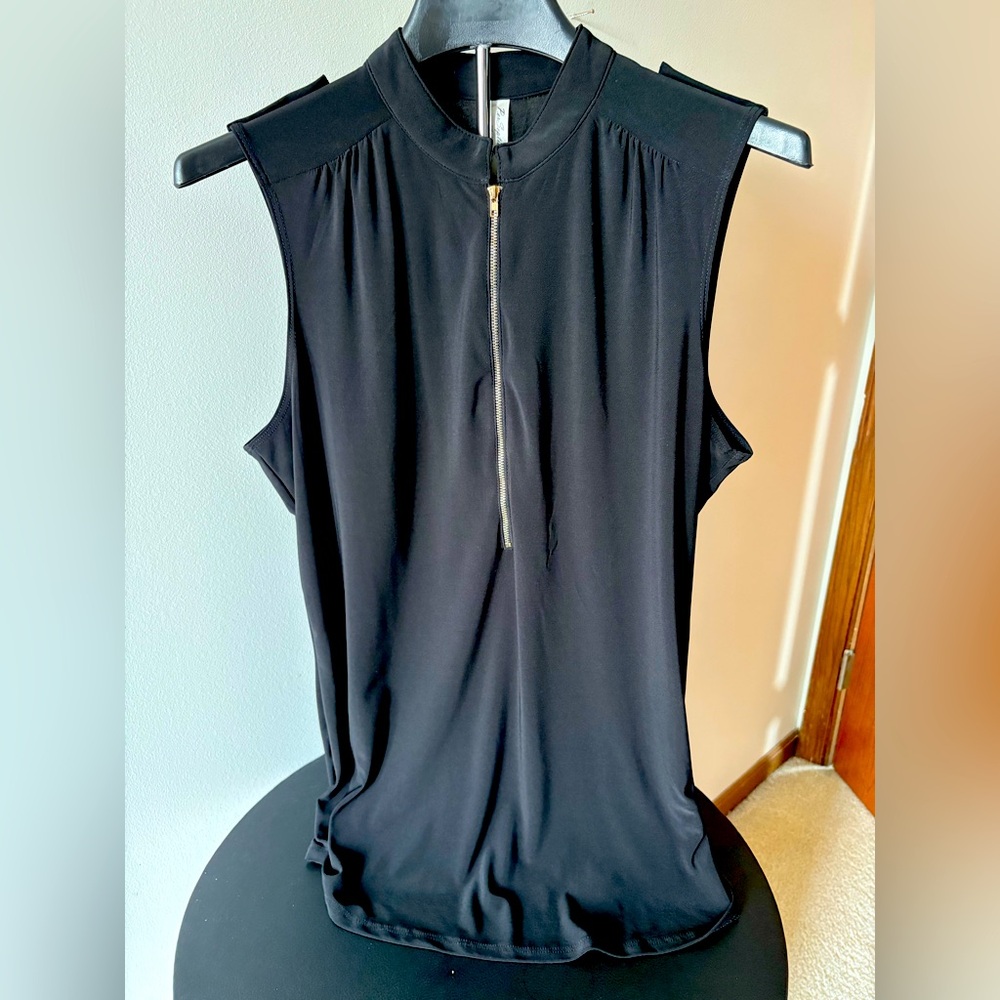 PerSeption Concepts Black Sleeveless Soft Knit Women's Zip Top. XL